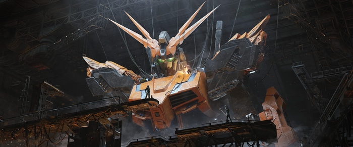4K Gundam Mech in a Hangar