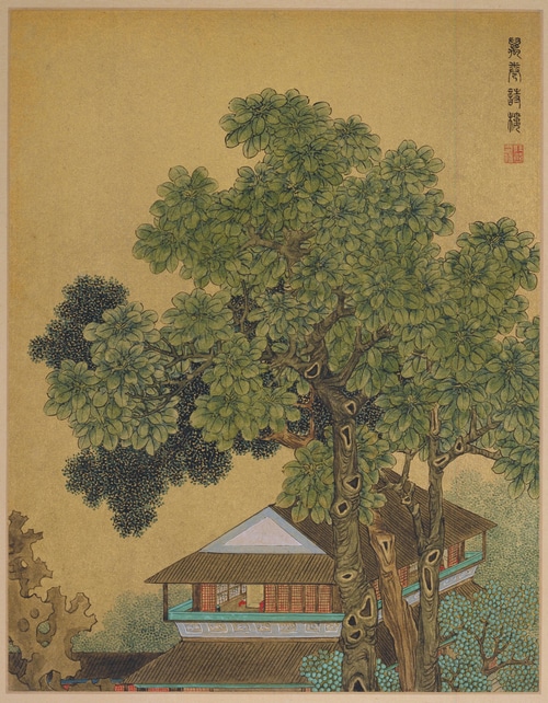 Chinese Painting of a House Among Trees