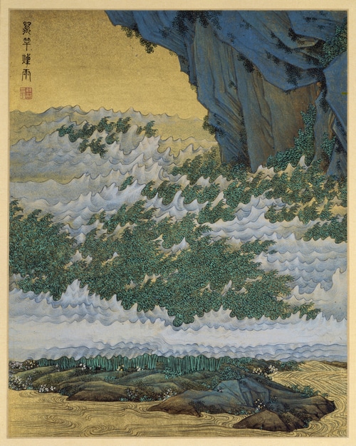 Chinese painting of a rocky coast with waves