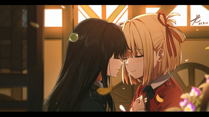 Lycoris Recoil fan art of Chisato and Takina