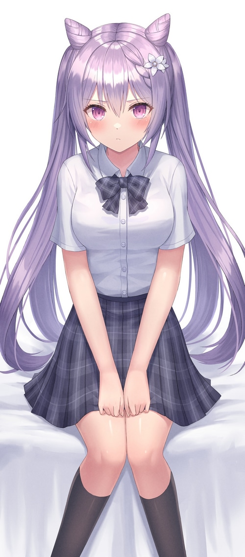 Keqing from Genshin Impact in a school uniform