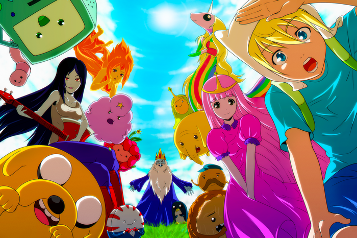 Adventure Time characters in a bright outdoor scene