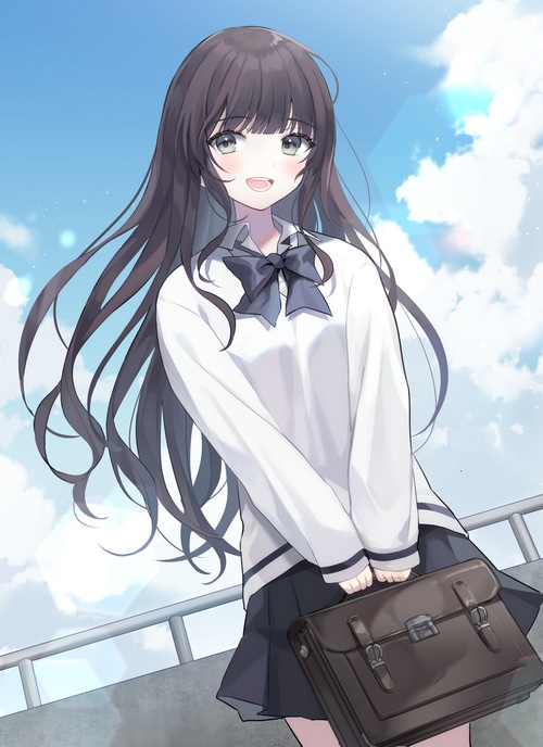 Anime girl in school uniform holding a briefcase