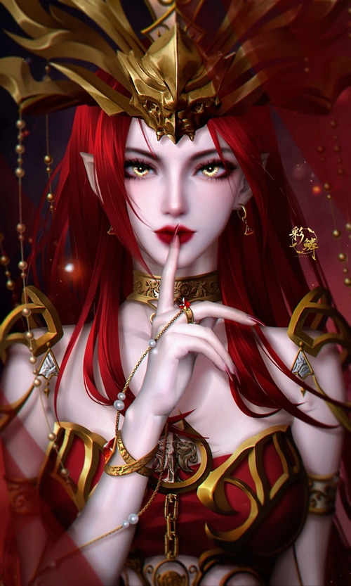 Redhead with yellow eyes and golden crown