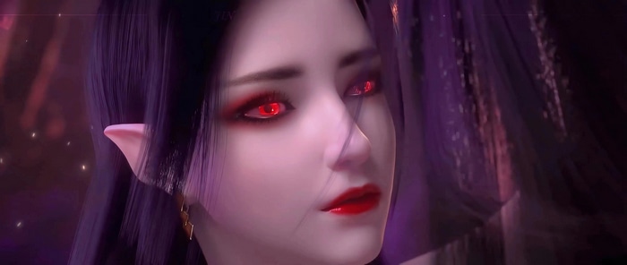 4K face of a woman with red eyes