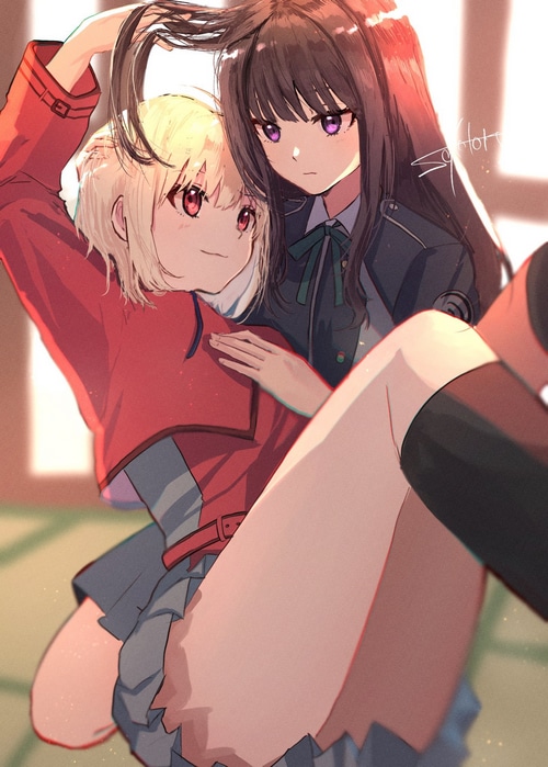 Lycoris Recoil fan art of Chisato and Takina