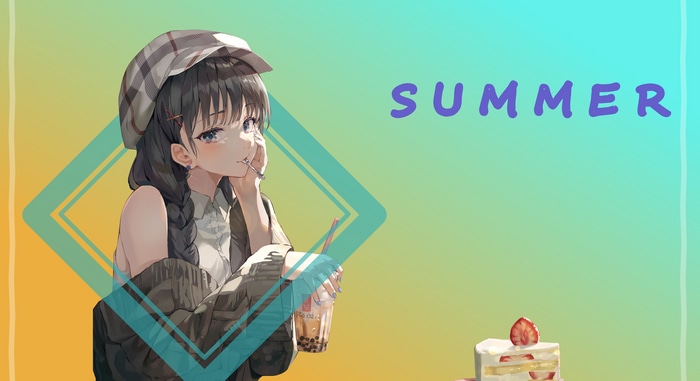 Anime girl with hat and bubble tea