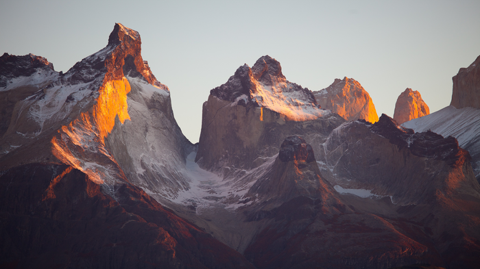 4K Torres del Paine mountains at sunset