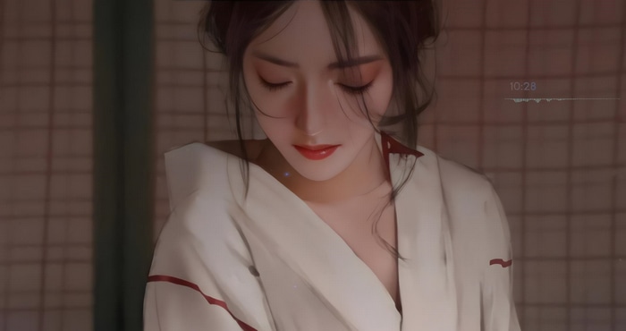 Asian woman in a kimono with red lipstick