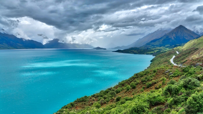 4K landscape of Queenstown, New Zealand with mountains and lake