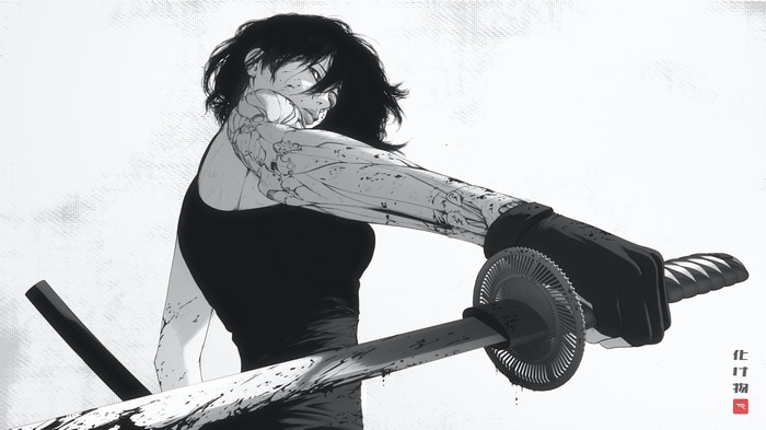 4K Tonton Revolver Warrior Woman with Katana