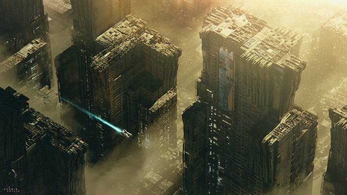 4K Futuristic Cityscape with Spaceship