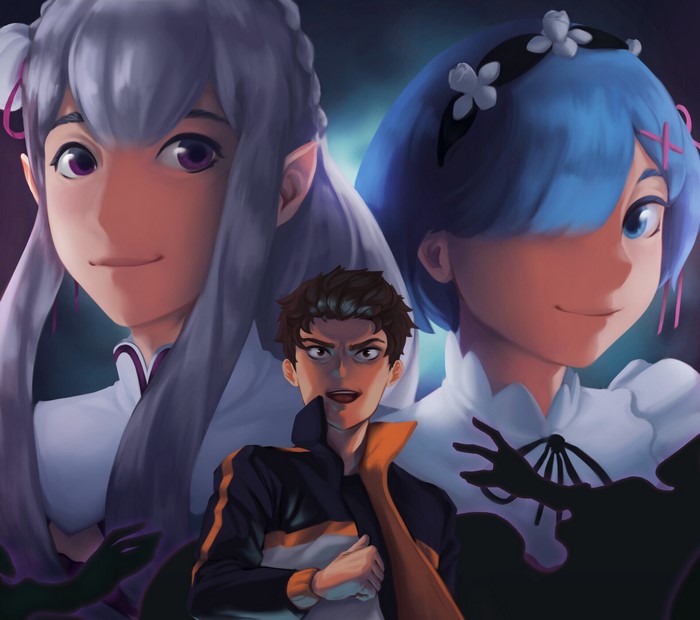 Subaru Natsuki, Emilia, and Rem from Re:ZERO