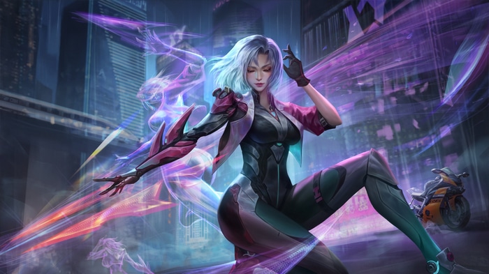 Yunya from Honor of Kings in a futuristic city