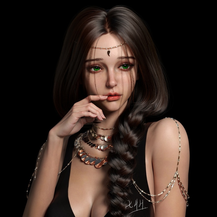 Fantasy girl with braids and jewelry