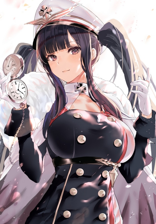 Peter Strasser from Azur Lane holding a pocket watch