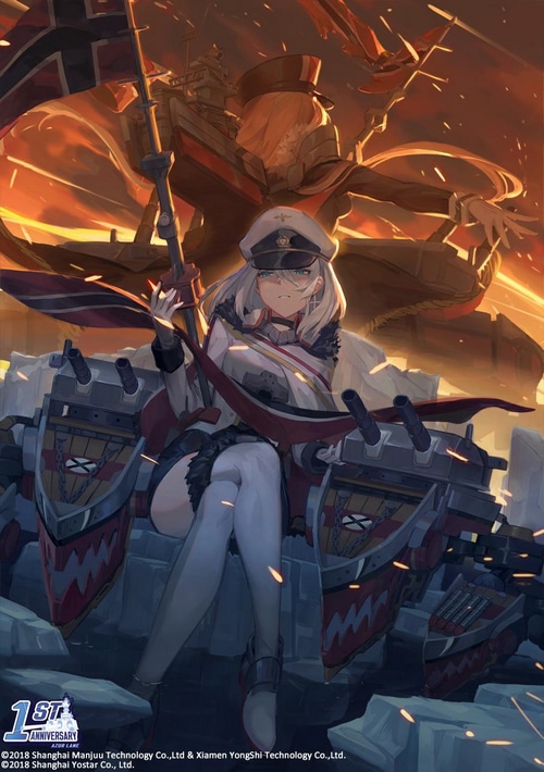 Azur Lane: Tirpitz and Bismarck in stylized military uniforms