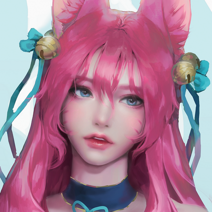 Ahri with pink hair and cat ears