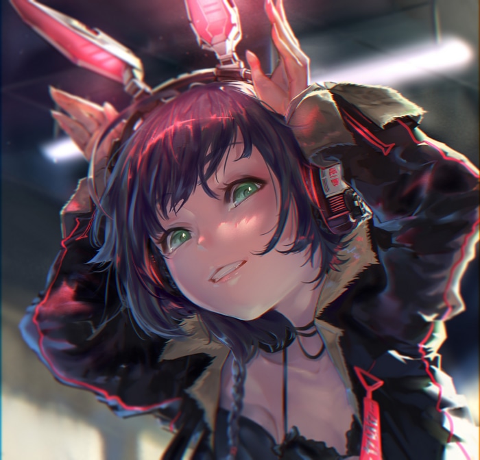 Fantasy girl with headphones and bunny ears