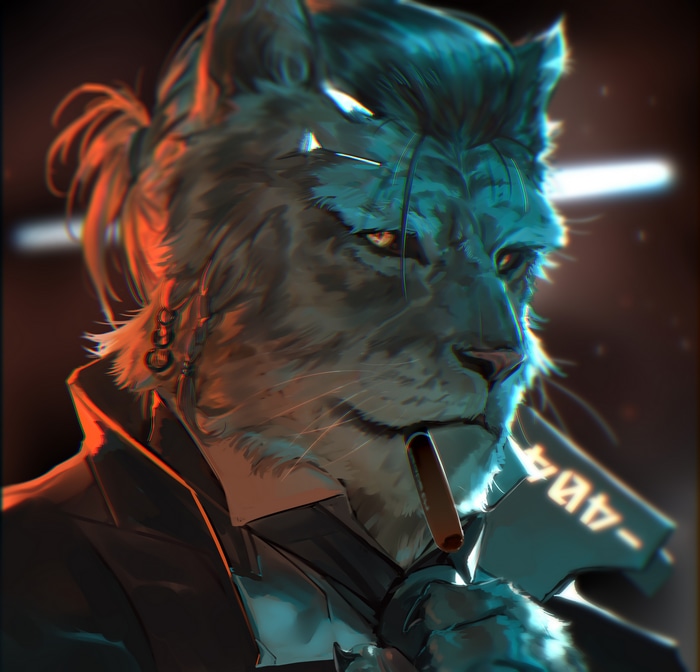 Anthro lion with cigar and "404" sign