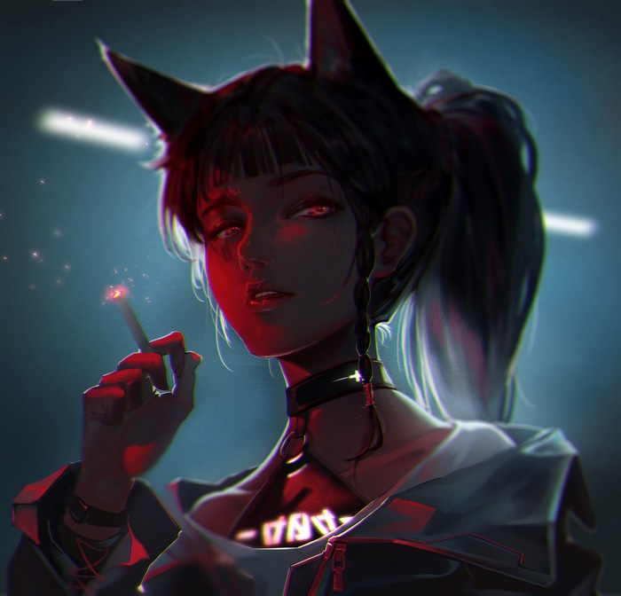 4K Fantasy Girl Smoking Cigarette with Animal Ears