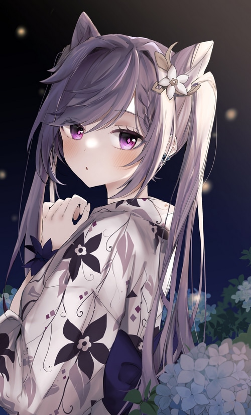 Keqing from Genshin Impact in a yukata