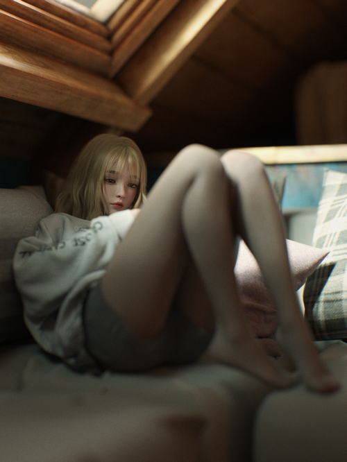 Asian woman with blonde hair indoors