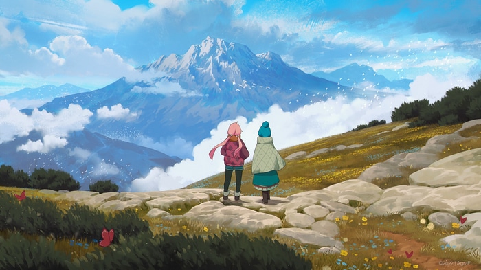 Nadeshiko Kagamihara and Rin Shima admire mountains in Yuru Camp