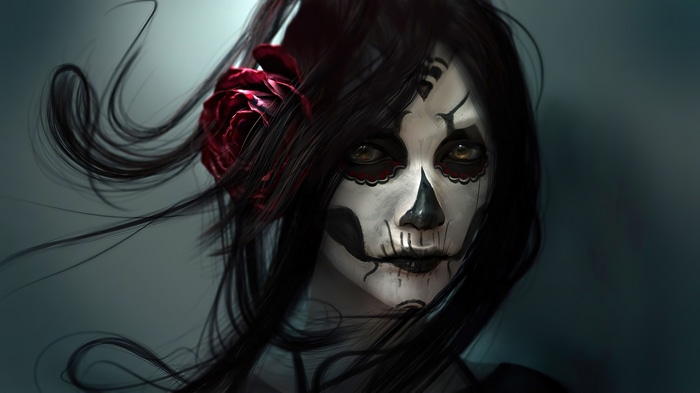 4K Day of the Dead Fantasy Girl Makeup