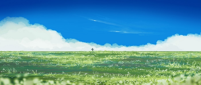 4K cross in a grassy field under blue sky