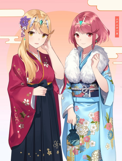 Hikari and Homura in traditional Japanese clothing