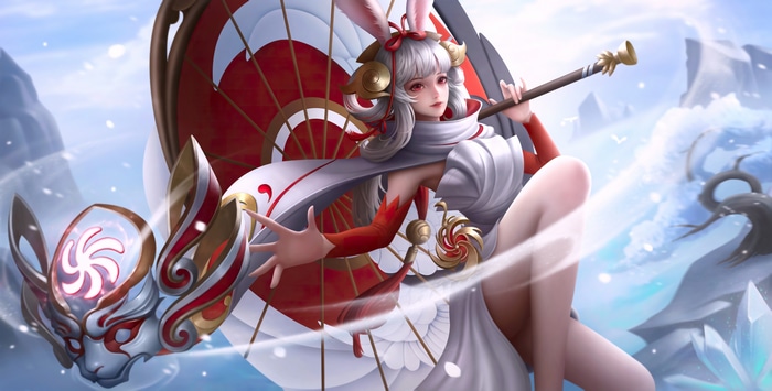 Fantasy girl with bunny ears and umbrella