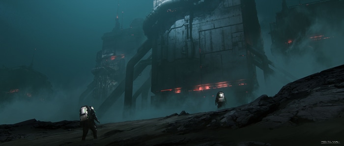 Futuristic science fiction architecture with astronauts