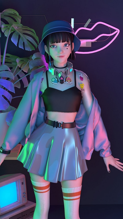 Cyberpunk fantasy girl with neon lips
