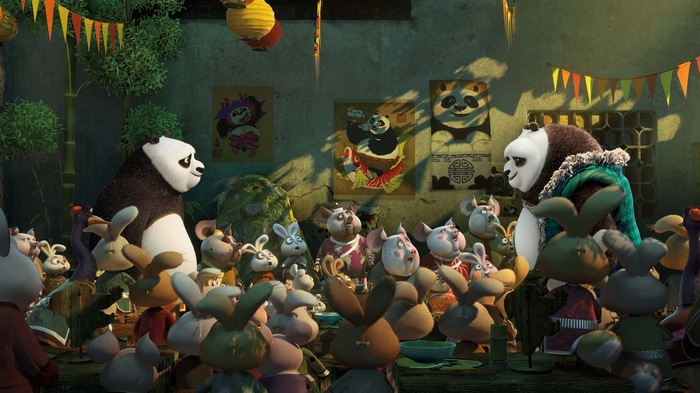 Po and other animals at a gathering in Kung Fu Panda