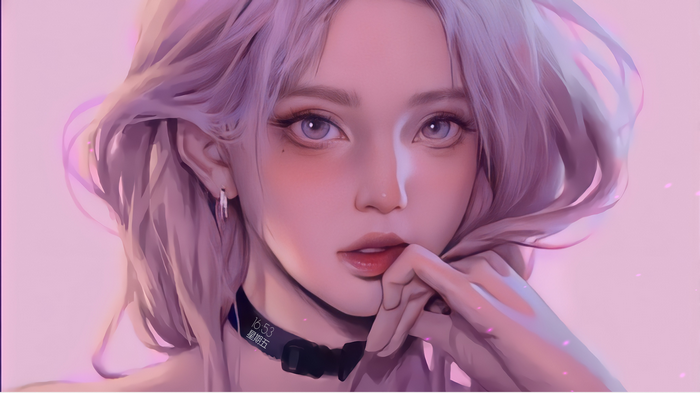 Asian woman with purple hair and choker