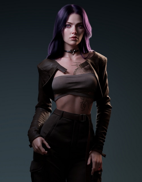 Chen Wang with purple hair and tattoos