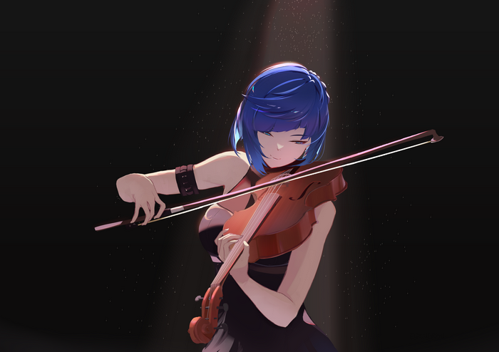 4K Yelan playing violin with spotlights