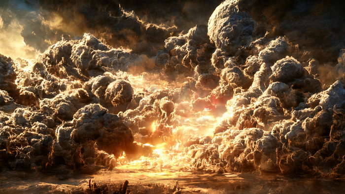Explosion of smoke and fire in a storm