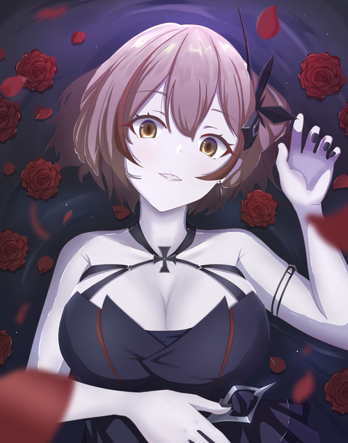 Azur Lane Roon lying down with roses