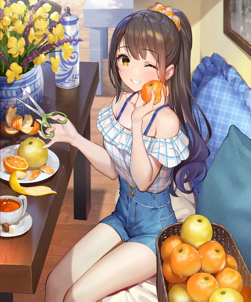 Girl preparing fruit with scissors