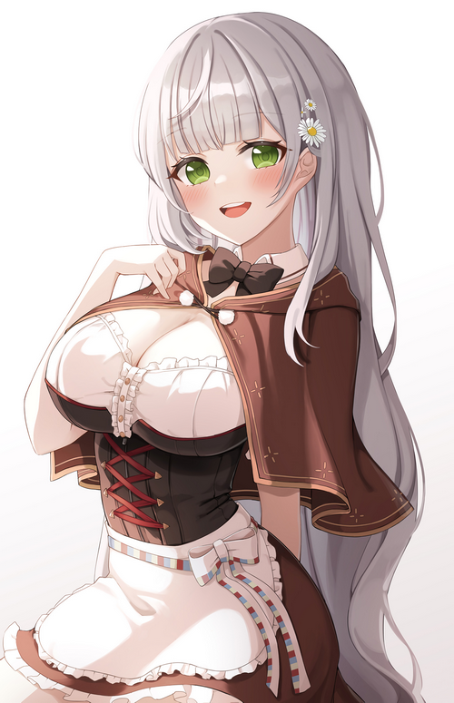 Anime girl with white hair and green eyes
