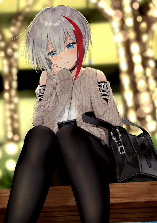 Azur Lane Admiral Graf Spee sitting outdoors