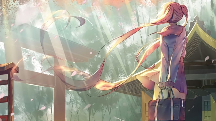 Anime girl in school uniform with a bag
