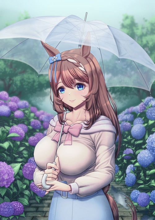 Uma Musume Pretty Derby fan art of Super Creek with umbrella
