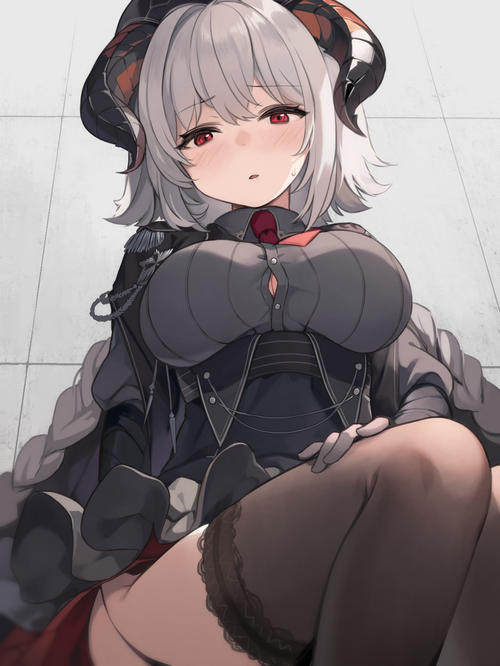 Nürnberg from Azur Lane with horns and red eyes