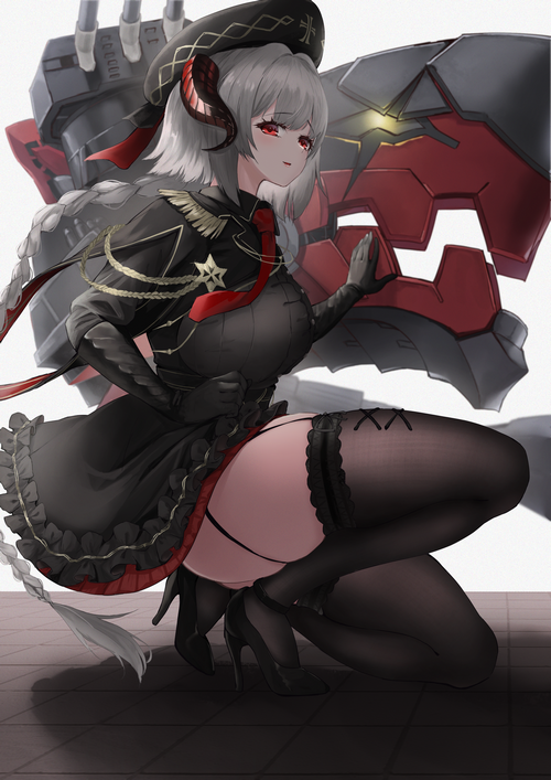 Nürnberg from Azur Lane with horns and braids