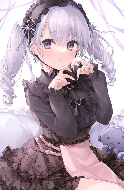 Gothic anime girl with blue eyes and pigtails