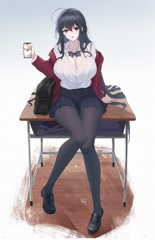 Azur Lane fan art of Taihou sitting on a desk