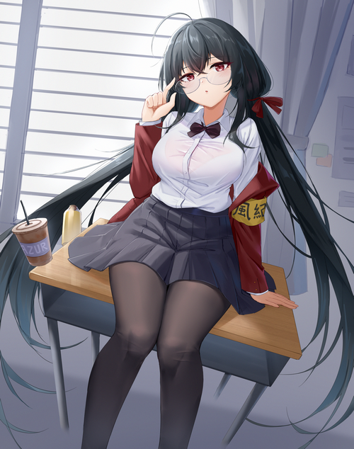 Taihou from Azur Lane wearing glasses and school uniform